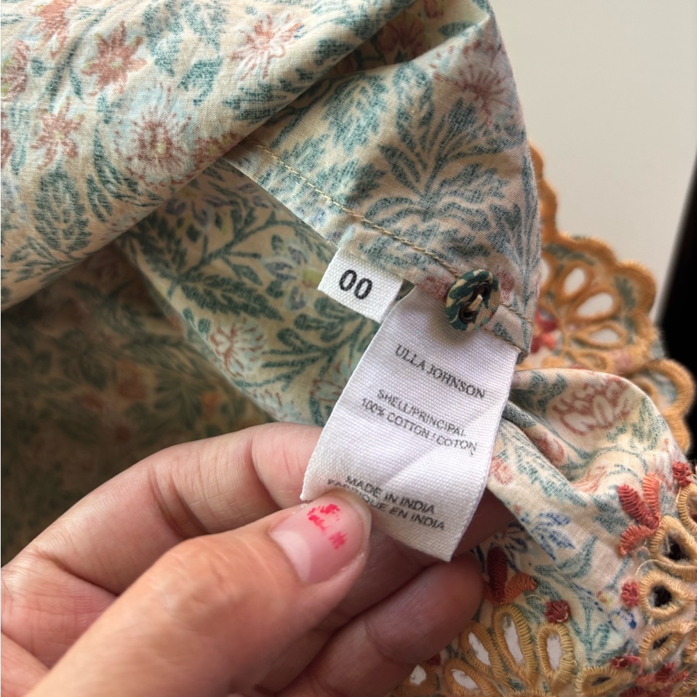 Ulla Johnson Lorna Floral Print Poplin Embroidered Blouse 00 - Picture 7 of 9